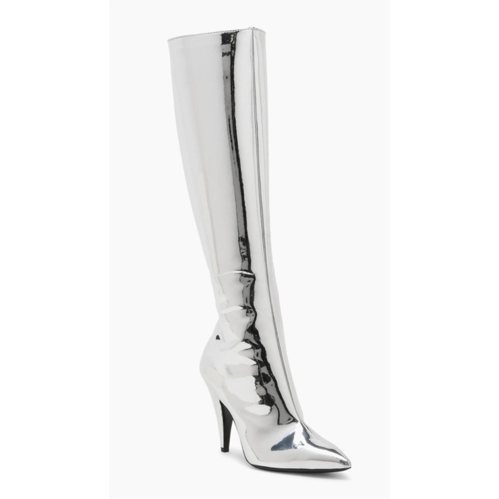 Moschino Silver Patent Knee-High Stiletto Boots